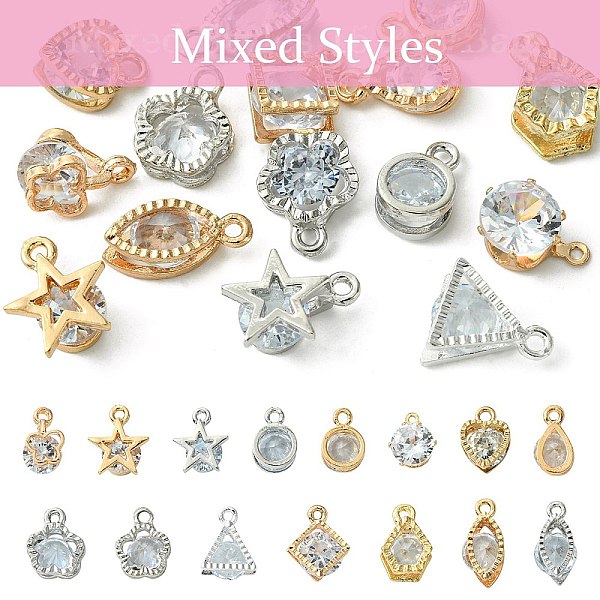 

PandaHall 15pcs 15 Styles Alloy Charms, with Cubic Zirconia, Mixed Color, 10~15x7~10x5~6mm, Hole: 1~2mm, 1pc/style Alloy+Cubic Zirconia..., Clear