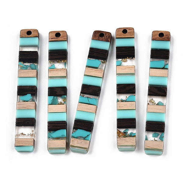 

PandaHall Translucent Resin & Walnut Wood Big Pendants, with Gold Foil, Rectangle Charm, Turquoise, 51.5x7.5x3mm, Hole: 1.8mm Resin+Wood..., Green
