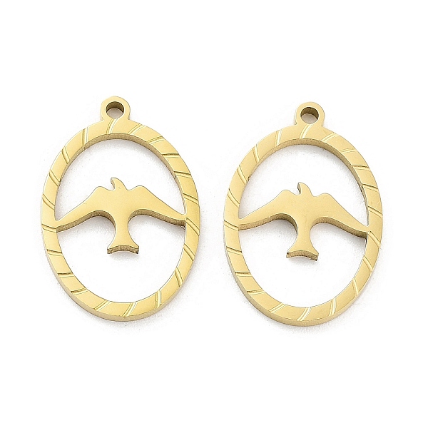 

PandaHall Ion Plating(IP) 316L Surgical Stainless Steel Pendants, Oval with Bird Charm, Real 18K Gold Plated, 21x14x1.5mm, Hole: 1.5mm 316L...