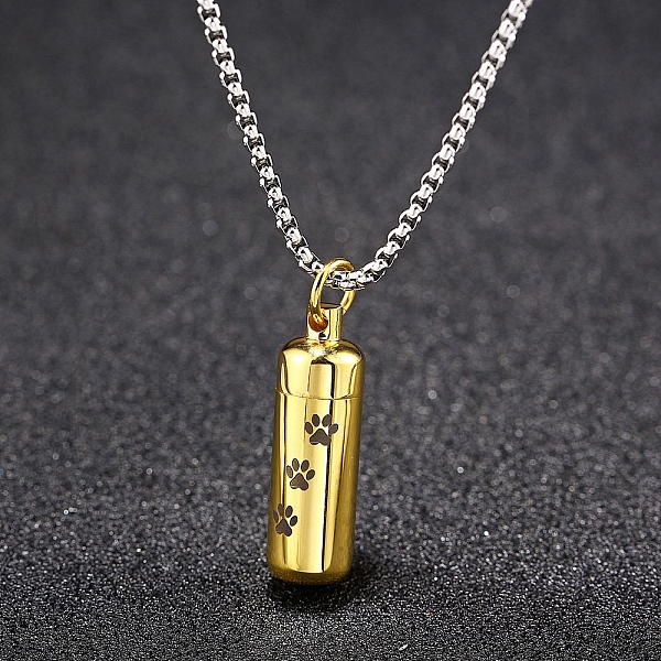

PandaHall Pet Memorial Necklace, Titanium Steel Urn Ashes Pendant Necklace, Column with Paw Print Locket Pendant Necklace for Men Women...