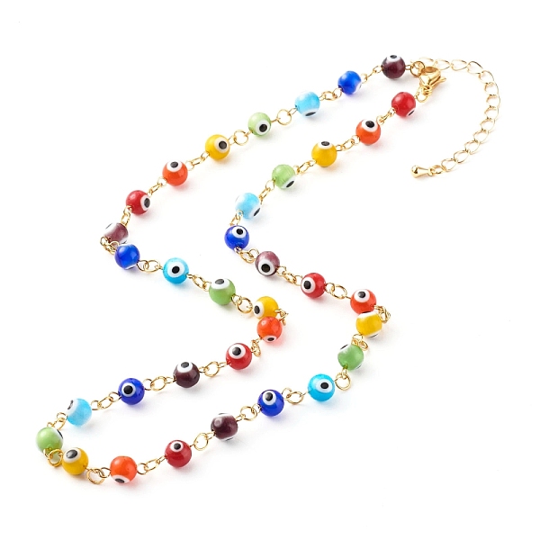 

PandaHall Brass Curb Chain Pendant Necklace, with Evil Eye Lampwork Beads and 304 Stainless Steel Findings, with Brass Chain Extender...