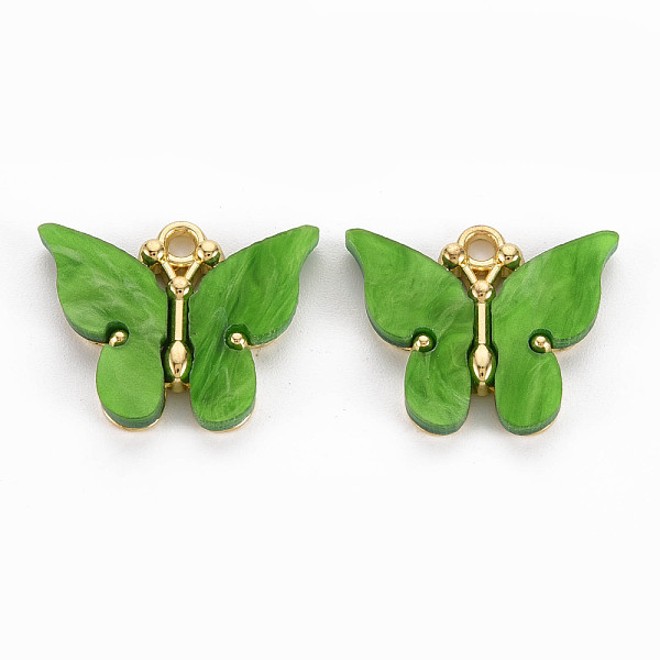 

PandaHall Rack Plating Alloy Pendants, with Acrylic, Cadmium Free & Lead Free, Light Gold, Butterfly, Green, 18.5x22.5x3mm, Hole: 2mm...