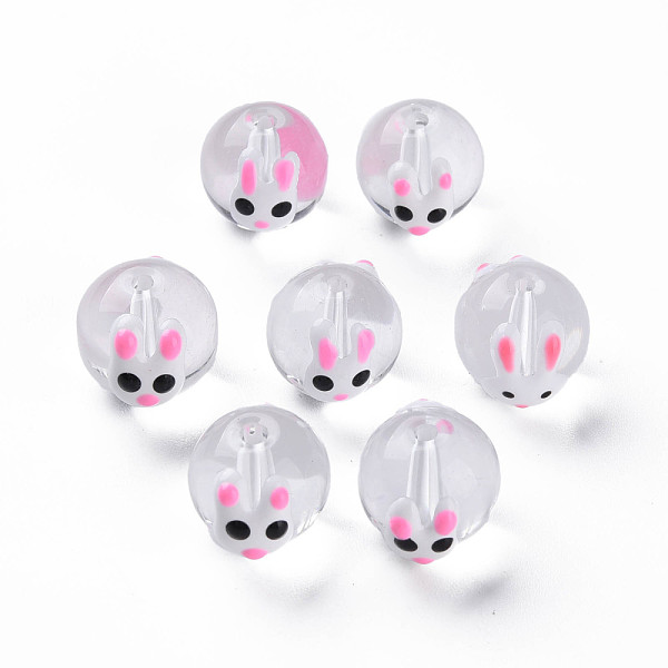 

PandaHall Transparent Glass Enamel Beads, Round with Rabbit, Hot Pink, 12.5~14x12x11.5mm, Hole: 1.6mm Glass Round