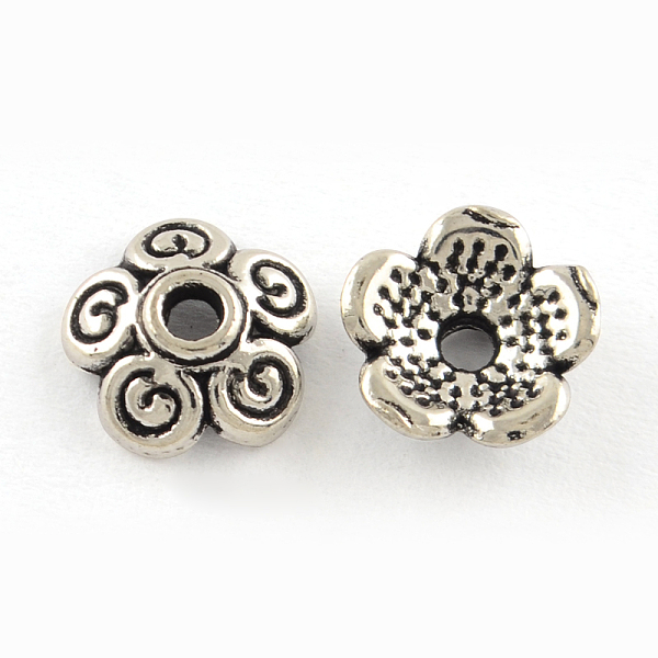 

PandaHall 5-Petal Tibetan Style Alloy Bead Caps, Cadmium Free & Lead Free, Flower, Antique Silver, 8x3mm, Hole: 2mm, about 2857pcs/1000g...