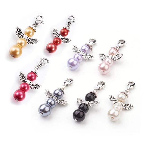 

PandaHall Alloy Pendants, with Brass Lobster Claw Clasps and Glass Pearl, Angel, Antique Silver, Mixed Color, 47mm Alloy+Glass Angel & Fairy..., Multicolor