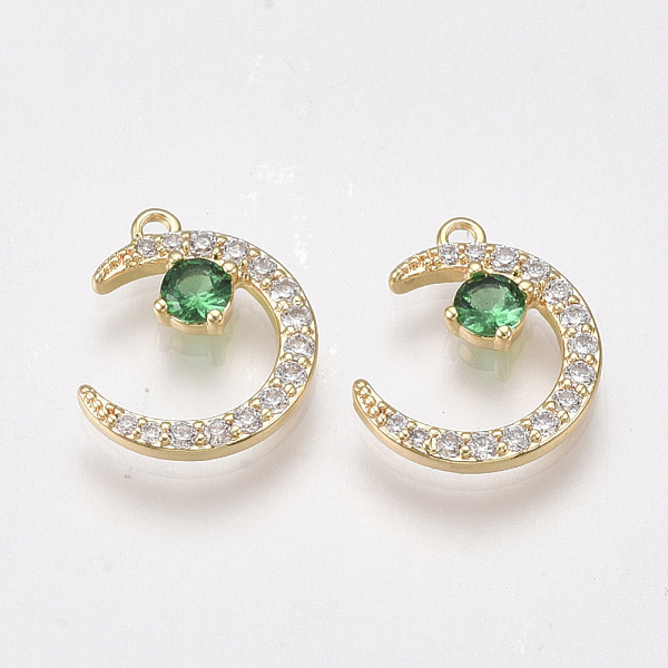 

PandaHall Brass Micro Pave Cubic Zirconia Charms, Nickel Free, Real 18K Gold Plated, Moon, Green, 12.5x10.5x2mm, Hole: 1mm Brass+Cubic...