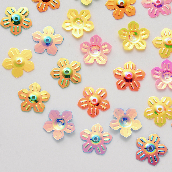 

PandaHall Ornament Accessories, PVC Plastic Paillette/Sequins Beads, Flower, Mixed Color, 13x1.5mm, Hole: 1.2mm, about 9800pcs/500g. PVC..., Multicolor