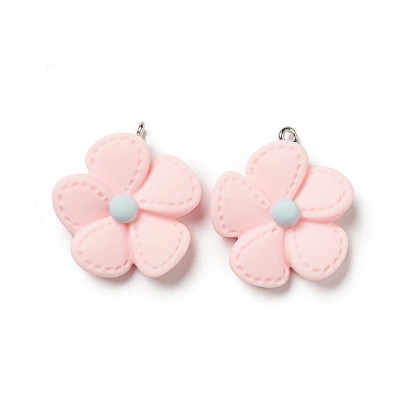 

PandaHall Opaque Resin Pendants, with Platinum Tone Iron Loops, 5-petal Flower Charm, Pink, 29x25x7mm, Hole: 2mm Iron+Resin Flower Pink