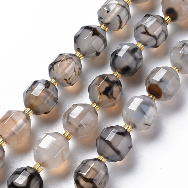 

PandaHall Natural Dragon Veins Agate Beads Strands, Dyed, Faceted, with Seed Beads, Double Terminated Point Prism Beads, Bicone, Gainsboro..., Gray