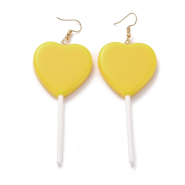 

PandaHall Heart-shape Lollipop Dangle Earrings for Women, Candy Color Simulation Food Drop Earrings, Golden, Yellow, 97~99mm, Pin: 0.5mm...