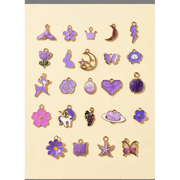 

PandaHall 24Pcs 24 Style Light Gold Alloy Enamel Pendants, Crown & Starfish & Whale Tail Shape & Butterfly & Rabbit & Flower & Grape & Sheep..., Multicolor