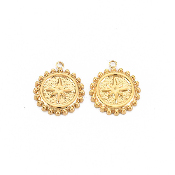 

PandaHall Ion Plating(IP) 304 Stainless Steel Pendants, Flat Round with Star, Real 14K Gold Plated, 18x15x2mm, Hole: 1.5mm 304 Stainless...
