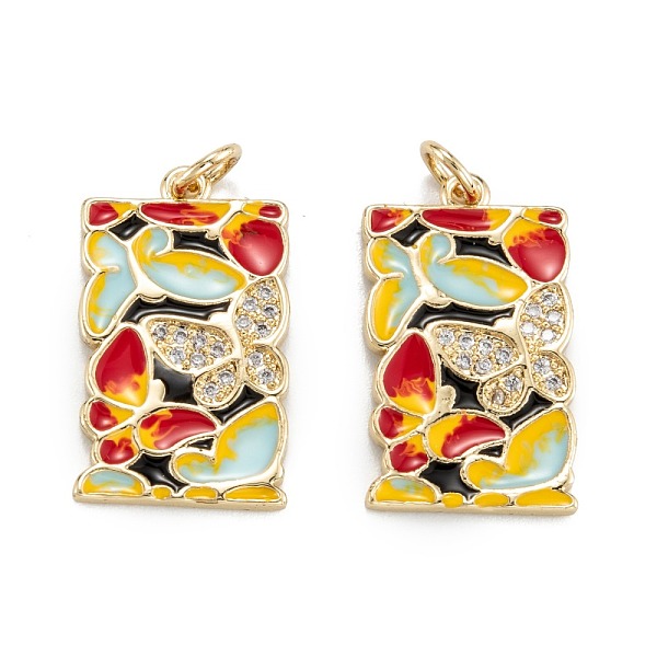 

PandaHall Brass Micro Pave Clear Cubic Zirconia Pendants, with Enamel and Jump Rings, Rectangle with Butterfly, Real 18K Gold Plated...