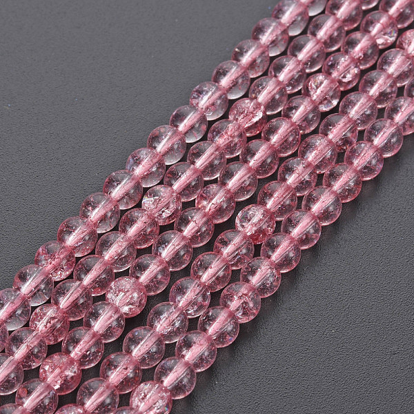 

PandaHall Crackle Glass Beads Strands, Dyed & Heated, Round, Pale Violet Red, 4mm, Hole: 0.8mm, about 98~100pcs/strand, 15.35 inch(39cm)...