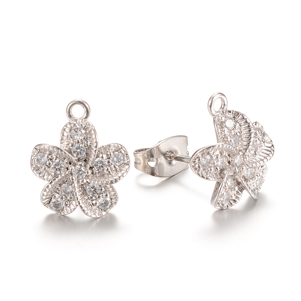 

PandaHall Brass Micro Pave Cubic Zirconia Stud Earring Findings, with Loop, Flower, Platinum, 12x10.5mm, Hole: 1mm, Pin: 0.8mm Brass+Cubic...
