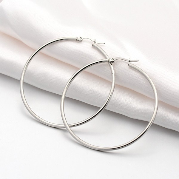 

PandaHall 201 Stainless Steel Big Hoop Earrings, with 304 Stainless Steel Pin, Hypoallergenic Earrings, Ring Shape, Stainless Steel Color...