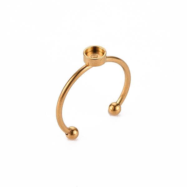 

PandaHall 201 Stainless Steel Cuff Pad Ring Settings, Laser Cut, Golden, Tray: 4mm, US Size 8(18mm) 201 Stainless Steel