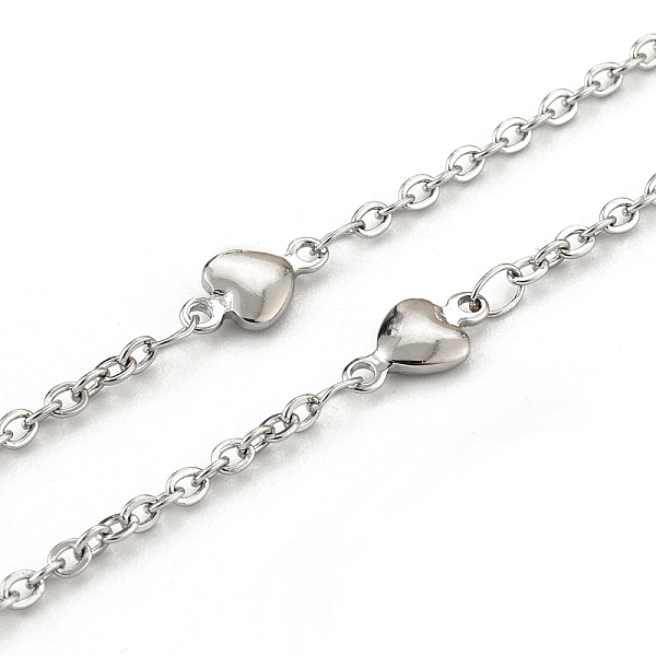 

PandaHall 304 Stainless Steel Cable Chains, with 201 Stainless Steel Heart Links, Soldered, with Spool, Stainless Steel Color,Heart...