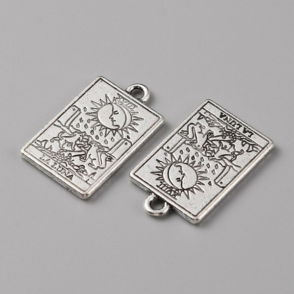 

PandaHall Tibetan Style Alloy Pendants, Rectangle with Tarot Pattern, The Moon XVIII, 23x14x1.5mm, Hole: 1.8mm Alloy Tarot