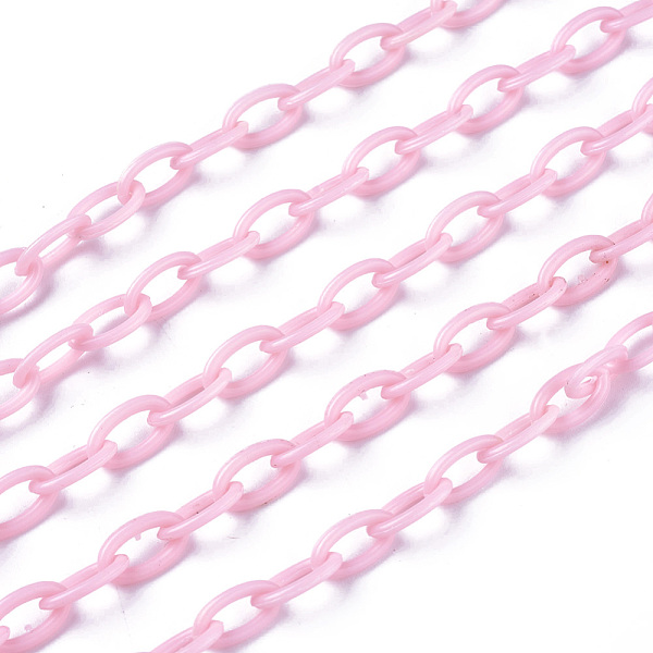 

PandaHall ABS Plastic Cable Chains, Oval, Pink, 13x7~7.5x2mm, about 15.35~15.74 inch(39~40cm)/strand Plastic Pink