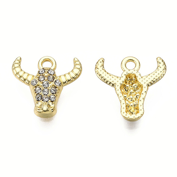 

PandaHall Rack Plating Alloy Charms, with Crystal Rhinestone, Cadmium Free & Nickel Free & Lead Free, Ox Head, Light Gold, 14.5x15x3mm, Hole..., Clear