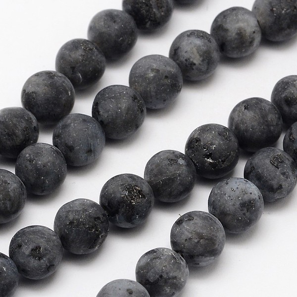 PandaHall Natural Larvikite Beads Strands, Frosted, Round, 8mm, Hole: 1mm, about 48pcs/strand, 15.1 inch Larvikite Round Black