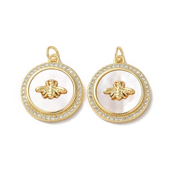 

PandaHall Brass Micro Pave Clear Cubic Zirconia Pendants, with Shell, Real 18K Gold Plated, Oval/Flat Round Round, Bees, 21.5x19x3.5mm, Hole...