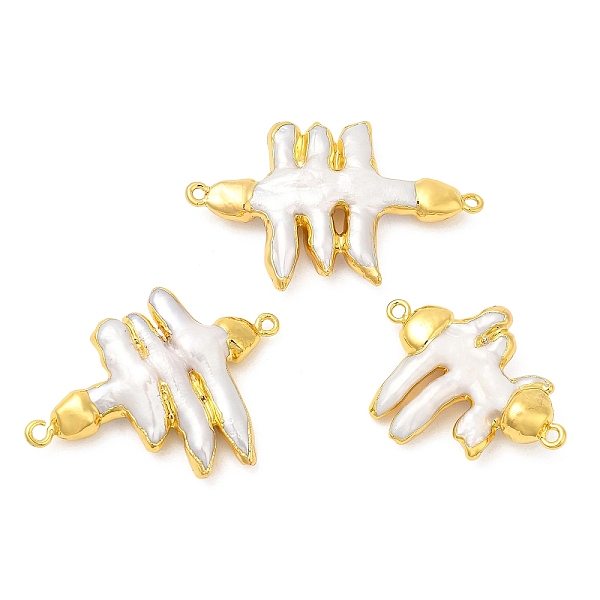 

PandaHall Baroque Style Natural Keshi Pearl Fence Connector Charms, Long-Lasting Plated, with Golden Plated Brass Findings, Seashell Color...