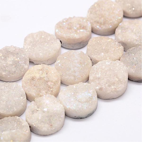 

PandaHall Electroplated Natural & Dyed Druzy Agate Bead Strands, Grade AB, Flat Round, White, 10x5~8mm, Hole: 1mm, about 20pcs/strand, 8.07...