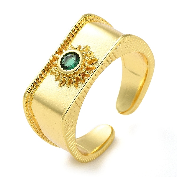 

PandaHall Rack Plating Brass Micro Pave Glass Open Cuff Rings, Sun, Real 18K Gold Plated, Adjustable Glass Sun