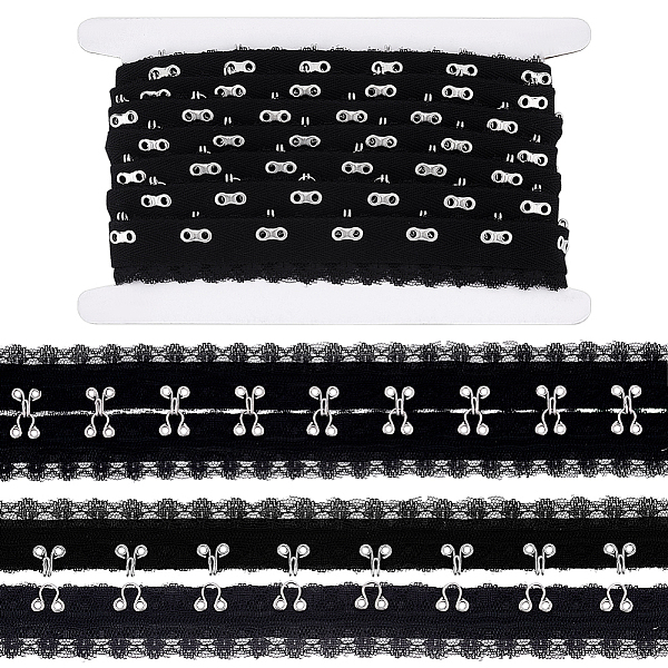 

PandaHall BENECREAT 3 Yards Hook Eye Tape, Lace Wrap Rivet Hook Eye Tape with Cotton Lace Tape, Black Cotton Tape Webbing Silver Metallic...
