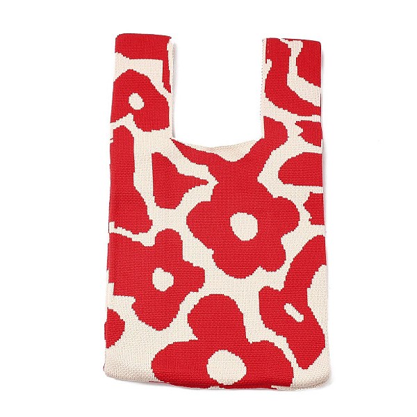 PandaHall Polyester Mini Knit Tote Bags, Crochet Tote Handbag Lunch Box Bag, Flower, 34x19.5x2.1cm Polyester Flower