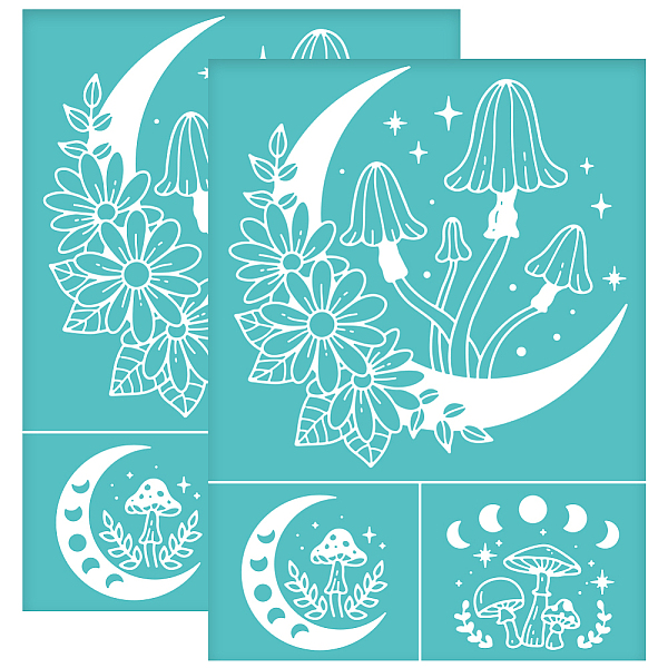 

PandaHall OLYCRAFT 2pcs Silk Screen Printing Stencils Mushroom Moon Star Stencil Self Adhesive Mesh Transfers Reusable Flower Leaves..., Green