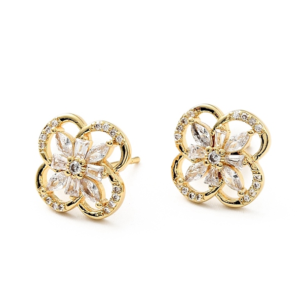 

PandaHall Clear Cubic Zirconia Flower Stud Earrings, Brass Jewelry for Women, Cadmium Free & Lead Free, Real 18K Gold Plated, 14x14x3mm, Pin...