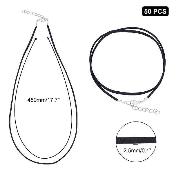 

PandaHall SUPERFINDINGS 50pcs Black Faux Suede Necklace Cord with Platinum Color Iron Lobster Clasps and Iron Chains for Pendants Bracelet...