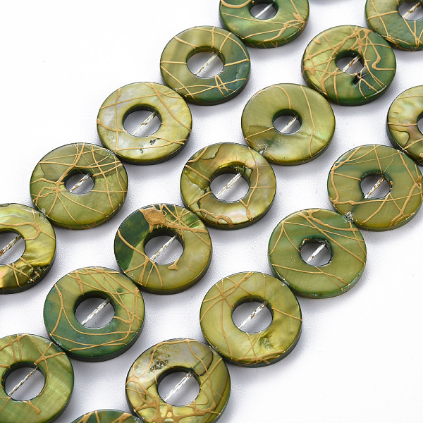 

PandaHall Natural Freshwater Shell Beads Strands, Dyed and Drawbench, Ring, Olive Drab, 20~21x2~3mm, Hole: 0.6mm, about 20~21pcs/strand...