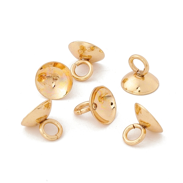 

PandaHall 304 Stainless Steel Bead Cap Pendant Bails, for Globe Glass Bubble Cover Pendant Making, Half Round, Real 18K Gold Plated, 8x7mm...