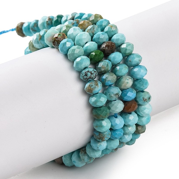 

PandaHall Natural Howlite Beads Strands, Dyed, Faceted, Rondelle, Cyan, 4.5x3mm, Hole: 0.8mm, about 123~127pcs/strand, 15.24~15.55''...