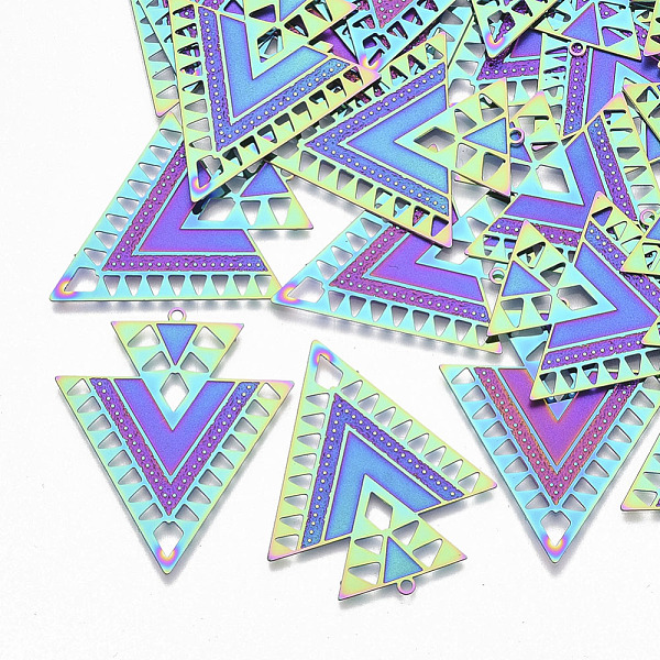 

PandaHall Ion Plating(IP) 304 Stainless Steel Filigree Pendants, for DIY Jewelry Making, Etched Metal Embellishments, Triangle, Rainbow...