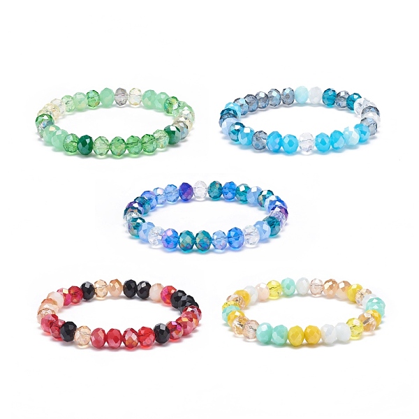 

PandaHall Glass Rondelle Beaded Stretch Bracelet for Women, Mixed Color, Inner Diameter: 2 inch(5.2cm) Glass Multicolor