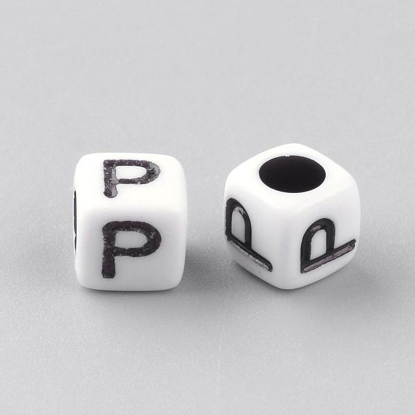 

PandaHall Opaque Acrylic Beads, Letter Style, Cube, Letter.P, 6x6x6mm, Hole: 3mm, about 3000pcs/500g Acrylic Letter P