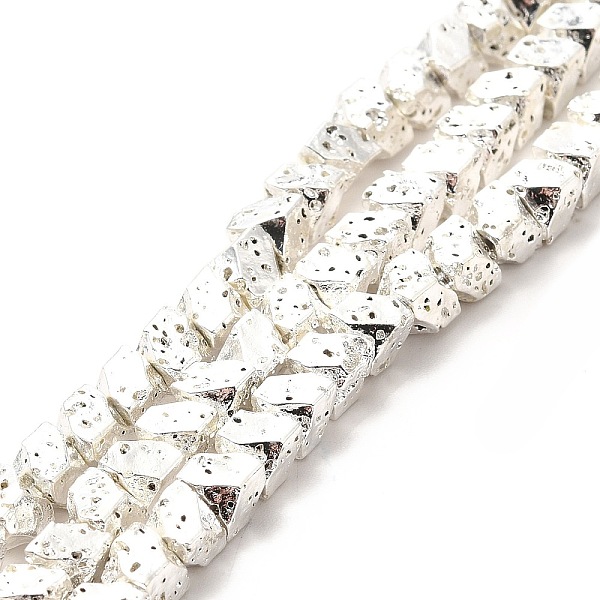 

PandaHall Electroplated Natural Lava Rock Beads Strands, Trapezoid, Silver Plated, 4x4.5x4mm, Hole: 1mm, about 94pcs/strand, 15.35~15.55...