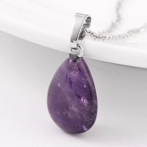 

PandaHall teardrop, Platinum Plated Brass Natural Amethyst Pendants, 23x13~14x6~8mm, Hole: 5x8mm Amethyst Teardrop
