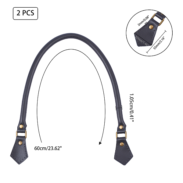 

PandaHall Cowhide Leather Cord Bag Handles, with Alloy and Iron Clasps, for Bag Handles Replacement Accessories, Black, 60x1.5x1.05cm...