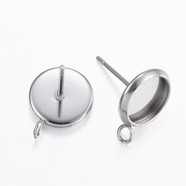 

PandaHall 304 Stainless Steel Stud Earring Settings, with Loop, Flat Round, Stainless Steel Color, Tray: 8mm, 13x10x1.5mm, Hole: 2mm, Pin...
