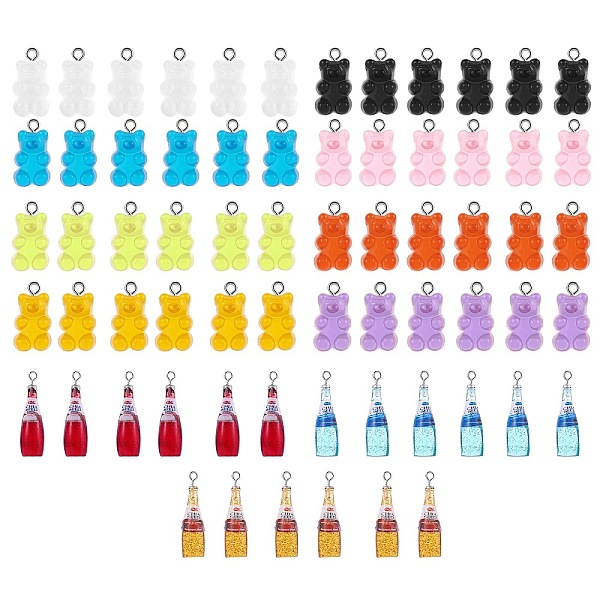 PandaHall DIY Resin Pendants Sets, with Platinum Tone Iron Loop, Winebottle & Bear, Mixed Color, 20.5~35x10.5~11.5x7~10.5mm, hole: 2~2.5mm...