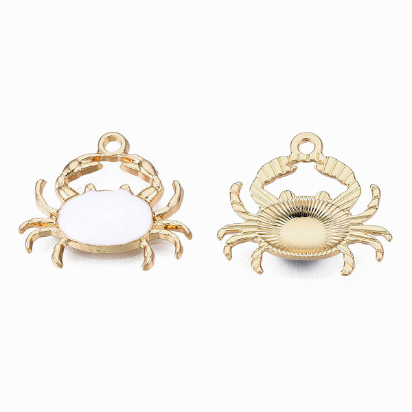 

PandaHall Eco-Friendly Zinc Alloy Pendants, with Enamel, Cadmium Free & Nickel Free & Lead Free, Crab Shape, Light Gold, White, 18x20x3mm...