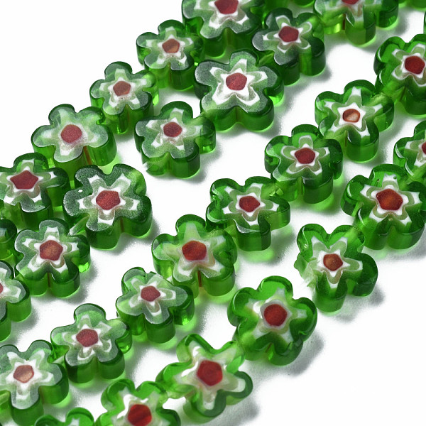 

PandaHall Handmade Millefiori Glass Bead Strands, Flower, Green, 5.5~8x2.5mm, Hole: 1mm, about 64~67pcs/strand, 15.75 inch~16.34 inch...