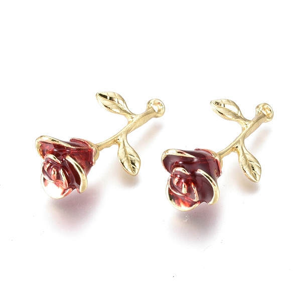 

PandaHall Alloy Pendants, with Enamel, Rose Flower, Golden, Red, 27x14x9mm, Hole: 1.4mm Alloy+Enamel Flower Red