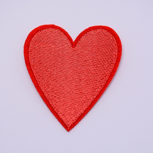 PandaHall Computerized Embroidery Cloth Iron on/Sew on Patches, Costume Accessories, Appliques, Heart, Red, 62x55x1mm Nylon Heart Red